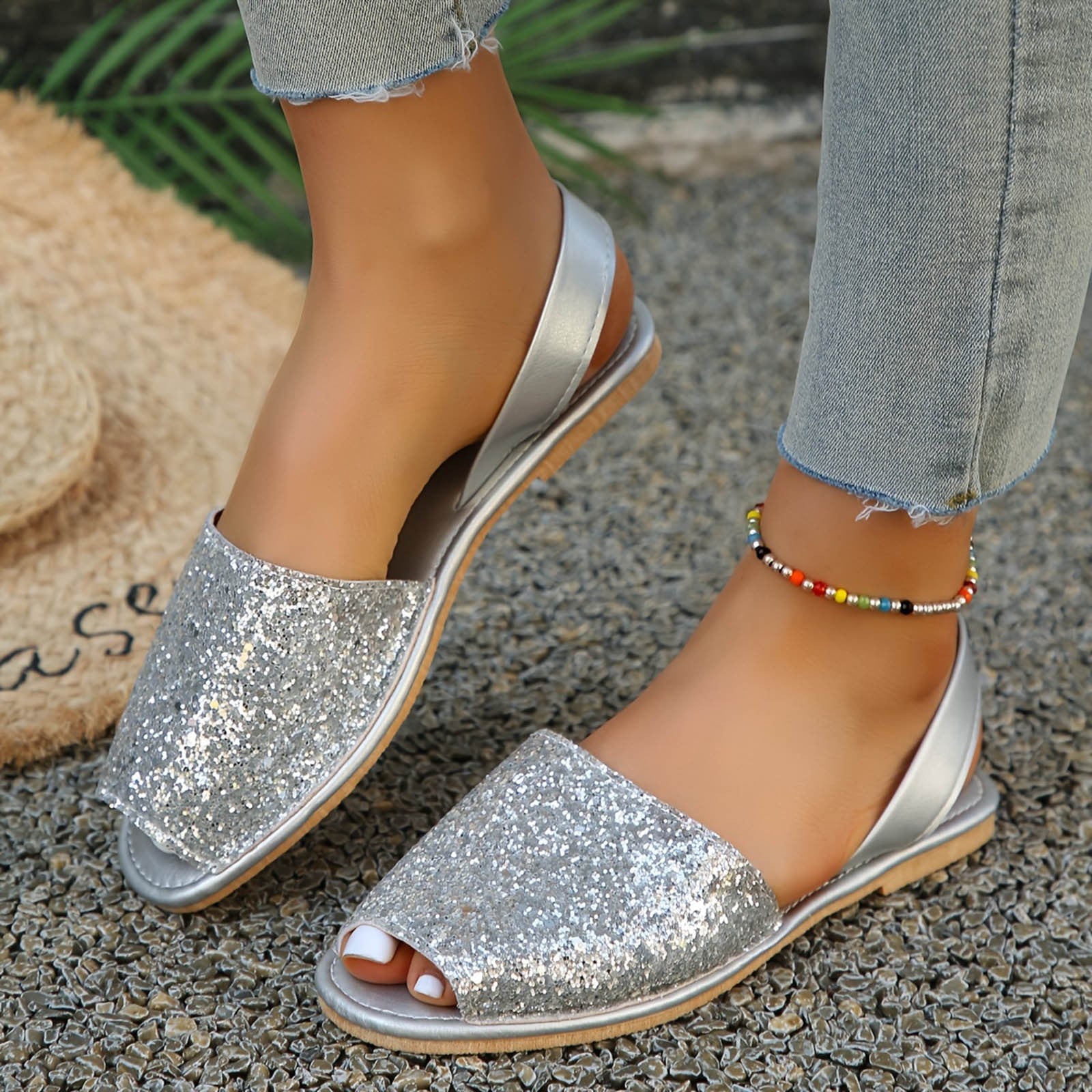 VivyaBoutique™ | Flat Sequin Peep-Toe Sandals